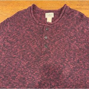 LL Bean Red Roll Neck Henley 1/4 Button Casual Pullover Sweater Sweatshirt Men L
